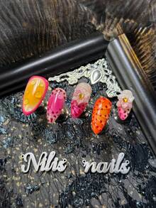 10pcs Handmade Pink Almond Shaped Artificial Nails Set, Includes 4 Sizes Removable And Reusable, Suitable For Holiday, Daily, Party, Gathering And Other Occasions, Comes With Jelly Glue And Nail File - Hot Pink - View 3