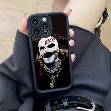 Phone Case: Masked Figure & "Prosperity" Jewelry Pattern, Suitable As Birthday Or Christmas Gift For Couples, Girlfriends, Daughters, Teenage Girls - Black - View 3