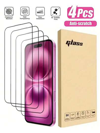 4pcs (High Definition Silk Screen) Tempered Glass Screen Protector Suitable For IPhone 16/16 Plus/11/12/13/14/15/16 Pro Max/17/17 Pro Max/17 Air. Features Include Ultra-Thin, Scratch-Resistant, Fingerprint-Proof, Bubble-Free Protection, High-Definition Transparent, Smooth Surface, And Easy Installation. Suitable For Protecting Your Phone And Compatible With Phone Cases.