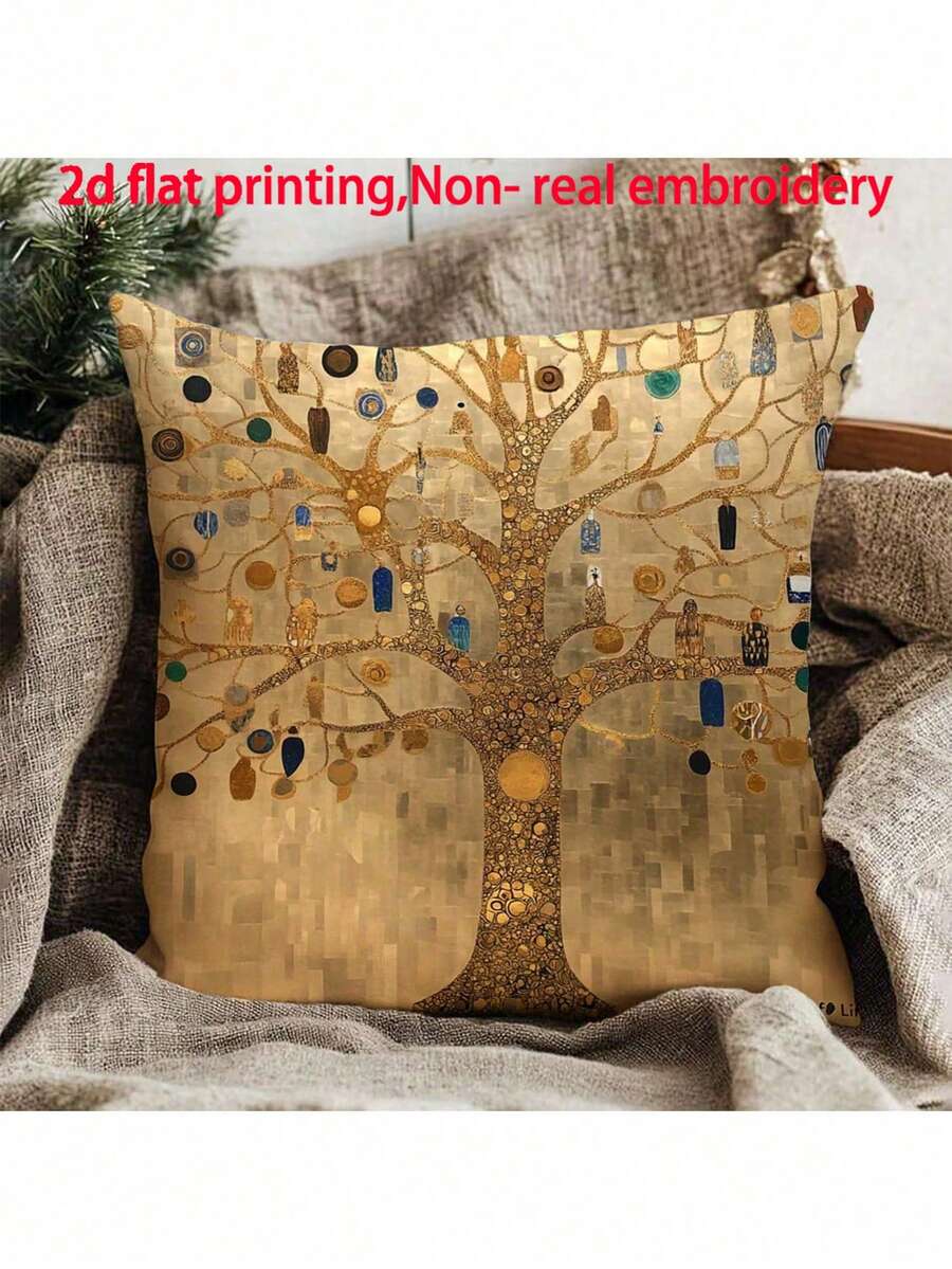 1 buah Sarung Bantal dengan Desain Pohon Kehidupan Gustav Klimt Dua Sisi, 18"X18", Kain Poliester Cerah, Dapat Dicuci dengan Mesin, Berresleting, Hipoalergenik, Cocok untuk Dekorasi Kamar Tidur & Ruang Tamu yang Nyaman (Isi Bantal Tidak Termasuk)