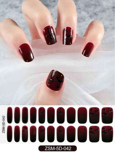 New Product 5D 22-Finger Glue-Free Cured Gel Nail Art Stickers Featuring Bowknot And Heart Relief Designs. UV Nail Stickers Without Light Exposure.