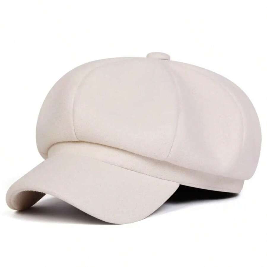 Women's Wool Beret Hat, Retro Style, Octagonal, Adjustable, Fashion Painter Hat, Autumn/Winter, Solid Color - BEIGE - View 1