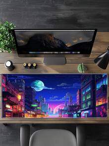 霓虹城游戏桌鼠标垫 XL 加长鼠标垫 游戏键盘电脑办公笔记本电脑鼠标垫 皇后尺寸鼠标垫 缝边防滑橡胶底座 - 查看 2