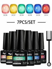 Mtssii 7pcs/Set 7ml Fantasy Dream Colored Cat Magnetic Gel, Nail Polish With Magnetic Sitck Glitter Spring Summer Soak Off Semi Permanent UV Gel Nail Polish For Nail Salon DIY For Nail Art Manicures Nail Varnishes Nail Supplies - Multicolor - View 2