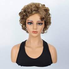 8 Inch Synthetic Brown Curly Short Wig - Rose Hairstyle Design Women's Wig Made Of High-Temperature Fiber And Inner Mesh Net - Brown - View 10