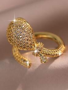 1pc Exquisite Balloon Lollipop Temperament Single Rings Creative CZ Gold Plated Women Ring For Engagement Dating Anquet, Party Copper Jewelry Gifts - Yellow Gold - View 6