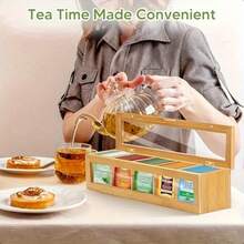 1pc Tea Bag Storage Box - Multifunctional Tea Cabinet With Coffee And Tea Bag Racks, Desktop Storage, Organization And Display Box - Khaki - View 7