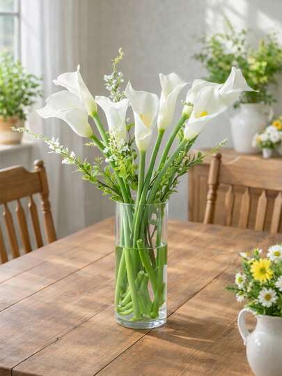 1支仿真马蹄莲花茎，逼真白色花卉摆设，优雅简约现代花束，适合婚礼新娘装饰、农舍乡村波西米亚风情花瓶填充物、餐桌摆件、家居装饰、客厅、卧室、餐厅、办公室、派对活动、订婚周年纪念、节日装饰、摄影道具、室内造型、室内外花园装饰花卉用品。