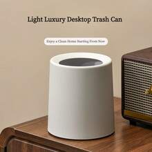 [Double Layer] Modern Mini Desktop Trash Can, 16cm Compact Round Small Garbage Bin, Stylish Countertop Waste Basket, Suitable For Office Desk, Bathroom Vanity, Kitchen Countertop, Bedroom And Coffee Table, White - White - View 7