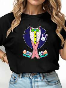 100% Cotton Unisex Easter Tuxedo Boy Girls  Easter Eggs Funny Easter T-Shirt Casual Fashion Top - Black - View 6
