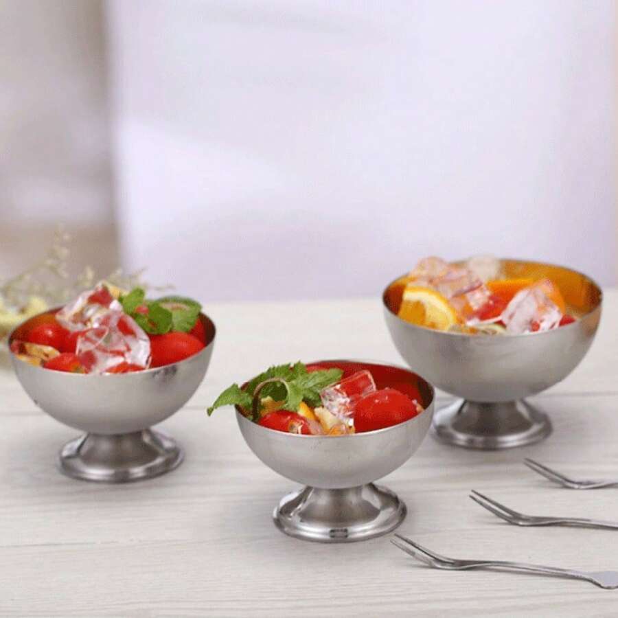 1个不锈钢冰淇淋碗，可作冰淇淋杯、冰淇淋碟、水果沙拉碗、奶茶杯、甜点碗、零食碗、蛋糕碗。 - 銀色 - 查看 1