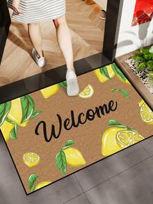 1pc Lemon & Green Leaf "Welcome" Pattern Doormat, Farmhouse Style Washable Polyester Fiber Mat, Suitable For Living Room, Kitchen, Bedroom, Entryway, Home Decor, Room Decor, All Seasons - 1PC - View 3