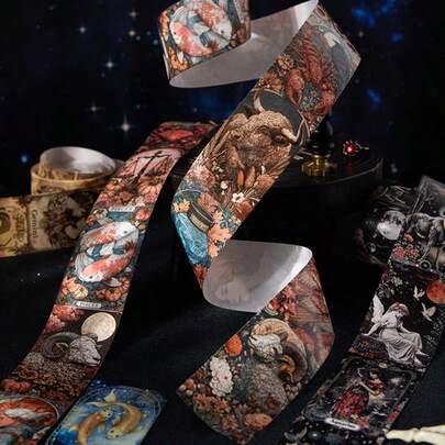 200cm/Roll, Vintage Style, Zodiac Theme, Decorative Tape, Can Be Used To Decorate Phone Cases, Scrapbooking, Postcards, Photo Albums, Notebooks, Creative DIY Material Kit, Birthday Gift, Back-To-School, Vintage Decorative Tape