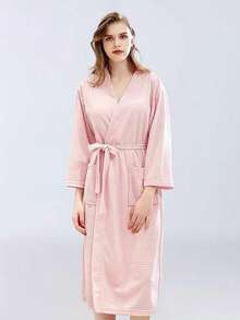 女士轻盈全长睡袍，华夫格和服浴袍 - 轻盈、柔软、快干、耐用的棉混纺男女通用 - 彩色 - 查看 11