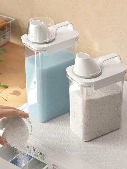 1100/1800/2300ml Refillable Laundry Detergent Dispenser Bottle, Suitable For Powder Detergent, Fabric Softener, Bleach Etc., With Labels, Dorm Use, Can Also Store Dish Soap, Bathroom Products, Room Decor