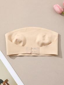 女士无肩带无缝前扣无钢圈防滑性感抹胸吊带文胸，隐形无钢圈半罩杯连体内衣 - 杏色 - 查看 7