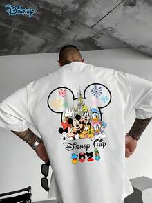 Disney Authorized Fashion Spring/Summer Men's Casual Short Sleeved T-Shirt, Mickey Mouse T-Shirt, Mickey Family+Castle+Fireworks Love Element, Disneyland Shirt, Disney Journey 2026 T-Shirt, Disney Family Shirt, Disney Gift, Soft And Comfortable, 220g Pure Cotton Disney Printed Round Neck Short Sleeved T-Shirt, Suitable For Daily Travel And Travel Parties, Suitable For Holiday Gifts - White - View 2