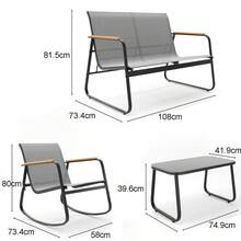 Juego de Jardín 4 Piezas Textileno Transpirable Sillas de Balanceo Mesa Vidrio Templado Mueble Exterior Resistente para Patio Terraza Clima Mexicano - Gris Claro - Ver 6