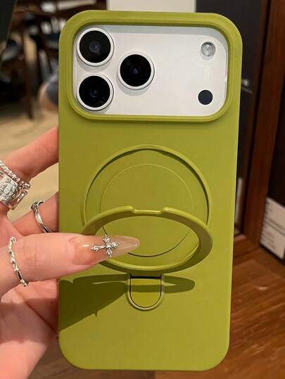 1pc Luxury Matte Silicone Invisible Ring Holder Phone Case, Compatible With IPhone 17 Air 16 15 14 13 12 11 Pro Plus Max, Supports Wireless Charging