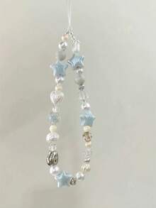 1条夏季海盐星形手机挂绳串珠CCD链，清新简约手机壳吊坠，防丢挂绳，Y2K风格礼物，送给母亲、家人、朋友的生日、节日手机挂饰 - 藍色 - 查看 1