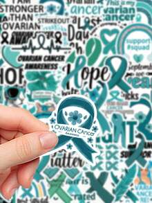 50pcs Ovarian Cancer Festival Stickers Bold Attitude Aesthetic For Journal, Phone Case, Tablet, Water Bottle, Helmet, Bike, Luggage, Waterproof Decals - Multicolor - View 6