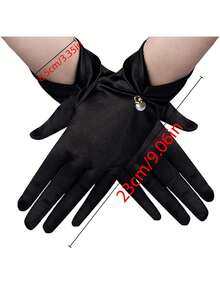 1 paire de gants courts en satin noir avec faux perles pour femmes, gants de thé rétro vintage des années 1950, accessoires pour le bal de l'opéra, le mariage et la scène, cadeau de la Saint-Valentin - Multicolore - Voir 6