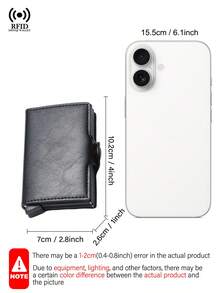 RFID屏蔽信用卡夹 PU皮革钱袋 铝盒双层三折卡包 极简男士钱包，自动弹出式卡包 - 彩色 - 查看 4