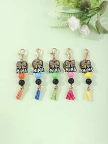 1个硅胶珠流苏吊坠钥匙扣，创意拼图蝴蝶结MAMA字母钥匙链，腕带，包包挂饰，车饰，适合女性日常出行 - 彩色 - 查看 8