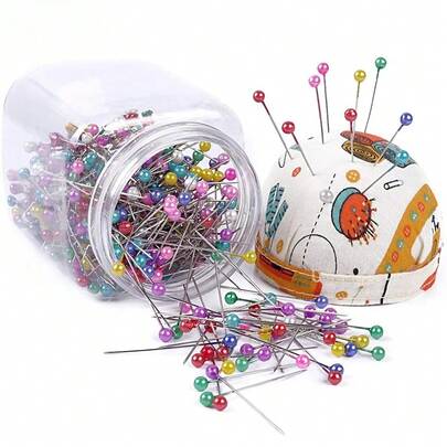 500pcs Pearl Head Sewing Needles In Fabric Needle Cushion Bottle, Wedding Decor Tool Sewing Craft