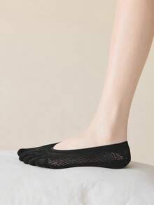 3 Pairs Women's Yoga Toe Socks, Breathable Mesh Fabric, Moisture-Wicking, Invisible Shallow Silicone Grip Liner Socks, Suitable For Spring & Summer - Multicolor - View 5