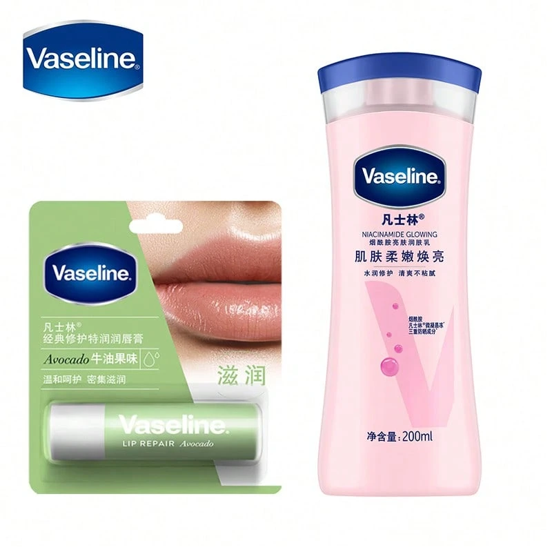 Vaseline Niacinamide Brightening Body Lotion & Classic Repair Lip Balm Avocado Flavor - Pink - View 1