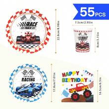 Formula Racing Car Disposable Plate, Napkin, Cup Set, One-Time Party Supplies Suitable For 10 Guests, Disposable Paper Plate Party Tableware Fit For Birthday, Wedding, Theme Party, Family Picnic - Style 4 - View 2