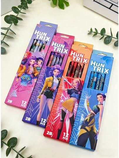 12/24/48pcs Cute Cartoon 2B Pencils With Sharpener, Anime Character Writing Pencils, Student Stationery, Gift For Fans & Desk Decor