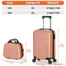 2-Piece Lightweight Carry-On Spinner Luggage Set, Rose Gold - Rose Golden - View 2