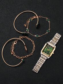 5pcs/Set Women's Gift Watch With Square Minimalist Dial, Fashionable Casual Quartz Wristwatch + Butterfly Bracelet (Watch Box Not Included) - Multicolor - View 3