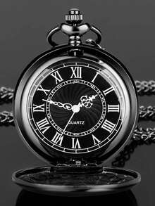 蒸汽朋克风格素面怀表，黑色石英项链，男女通用怀表链，生日、婚礼和周年纪念礼物 - 均碼 - 查看 1