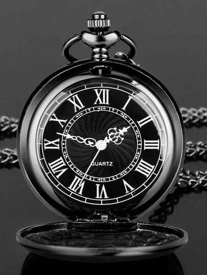 Reloj de bolsillo steampunk liso, collar de cuarzo negro, relojes de bolsillo, cadena para hombres y mujeres, regalos de cumpleaños, boda y aniversario