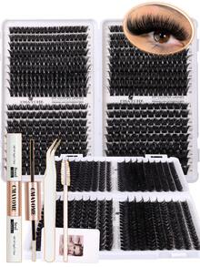 612/576/522 Sets Of D-Shaped Curling Mascara Adhesive Kits - Single Strand False Lashes - Large Capacity - Mixed Pack Of 8 - 16mm Sets Include Mascara Adhesion And Sealing, Eyelash Tweezers, And Eyelash Brush. DIY False Lash Bundles - Naturally Shaped, Thick, Super Soft, Super Light. Reusable Segmented Single Strand False Lash Kits - White - View 4