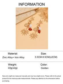1 Pair Beach Vacation Style Starfish, Sun, Lips Mixed Pendant Earrings, Fashionable And Cute Jewelry Accessories Suitable For Daily Wear, Beach Dates And Parties - Gold - View 5