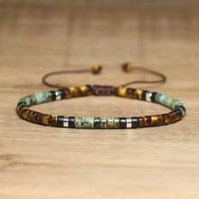 Picasso Jade Adjustable Bracelet, Unisex Minimalist Style, Essential For Daily Commute - Tiger Eye + White Pine - View 1