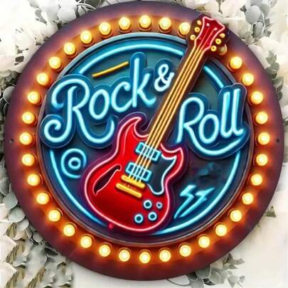 Neon Improvisation "Industrial Metal Art" - Fusing 1970s Guitar And Neon Elements, Presenting Distorted Musical Notes Stripes, Punk Venue And Cafe Unique Style, Reserved Holes, Style And Size As Shown In The Image