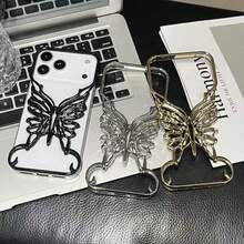 电镀无边框镂空蝴蝶造型手机壳，兼容 16 Pro Max、17 Air，也适用于 15 Pro、14、13、12、11，创意情侣手机壳 - 銀色 - 查看 4