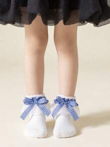 1 Pair Cotton Children's Lace Plaid Bow Ruffle Dance Princess Fashion Versatile Party Socks - Multicolor - View 4