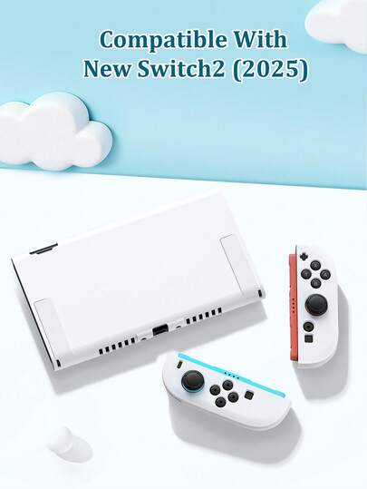 白色图案保护壳，1个装，兼容Switch2/Switch NS/Switch OLED/Switch Lite，兼容Switch游戏机配件，保护您的游戏设备，Switch玩家的最佳礼物