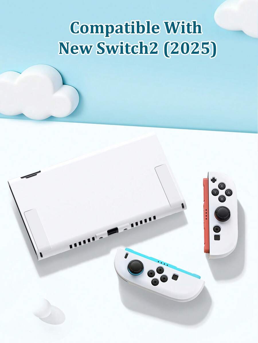 白色图案保护壳，1个装，兼容Switch2/Switch NS/Switch OLED/Switch Lite，兼容Switch游戏机配件，保护您的游戏设备，Switch玩家的最佳礼物 - 查看 1