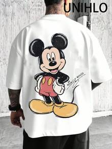 Disney UNIHLO Mickey  Print  Summer Casual Versatile Pure Cotton T-Shirt Suitable For Any Place - trắng - Xem 1