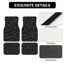 4-Piece Leopard Print Car Floor Mats - Black & Animal Pattern, Durable Polyester Material, Easy-To-Clean Surface, Suitable For Home & Road Trips, Stylish Interior & A Gift For Friends, Car Floor Mats, Essential For Road Trips, Leopard Print Design - Multicolor - View 6