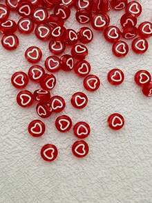 100-1000pcs Acrylic Heart Beads, Red With White Heart Pattern, For Jewelry Making, DIY Beading Crafts - Red and White Love Heart - View 4
