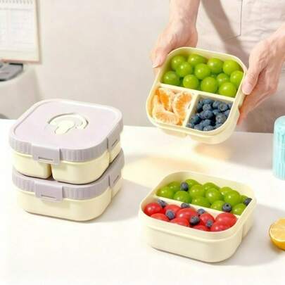 900/920毫升 2/3格便携式方形塑料午餐盒，带提手，可微波炉加热，密封防漏，可装水果沙拉等食物，可重复使用，大容量分隔便当盒，适合学生和成人在学校、办公室、户外露营、野餐、旅行、返校等场合使用。