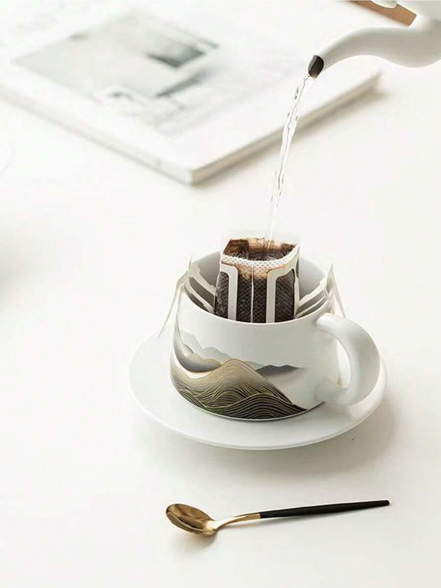 1pc Creative Personalized Chinese Style Ceramic Hand-Drip Coffee Cup, High-Quality Ceramic Household Mug, Specialty Latte Art Cup, Breakfast Milk Cup, Couple Cup, Office Cup, Gift - Multicolor - View 1